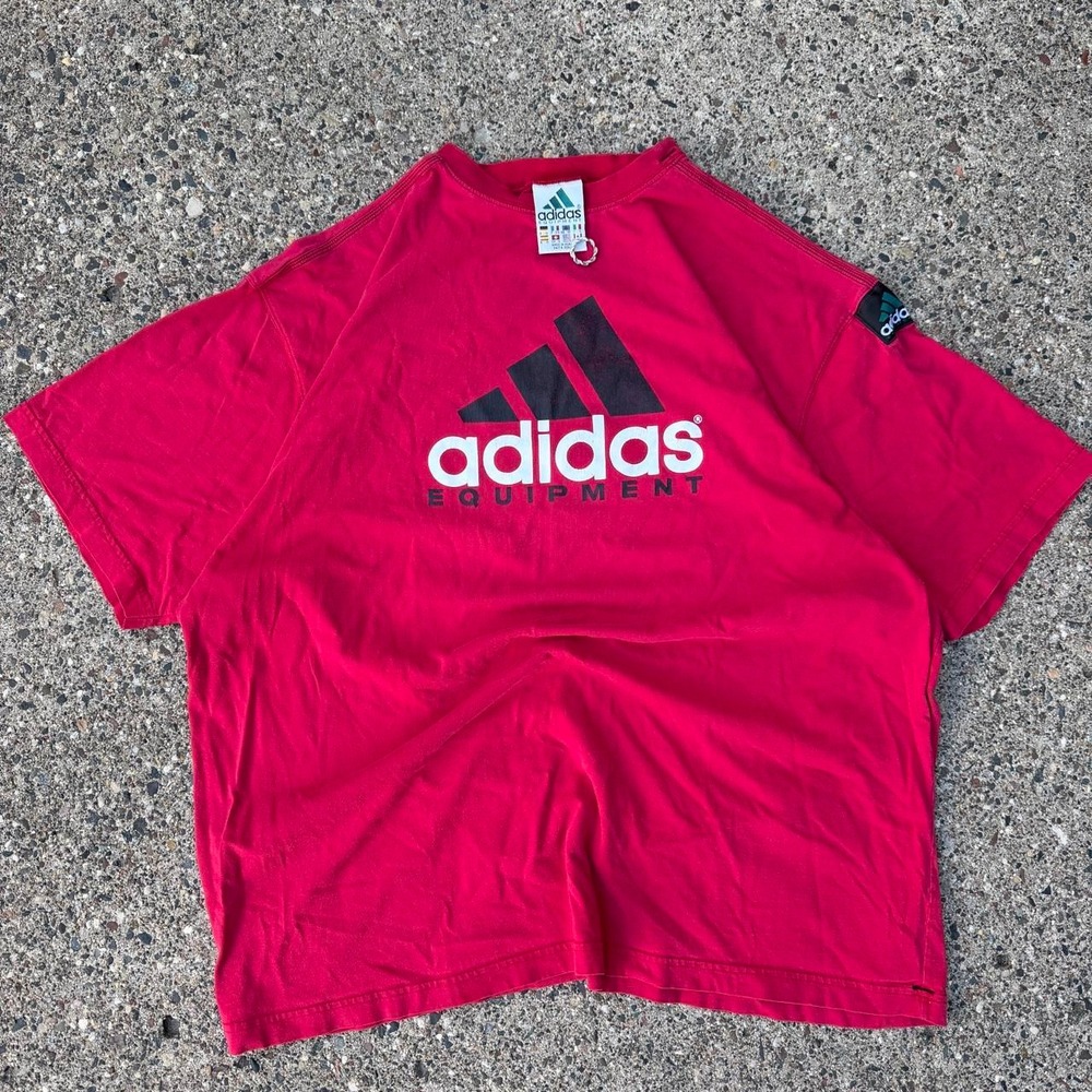 Vintage 90s Adidas Equipment EQT Big Logo Red T-Shirt Made in Peru
